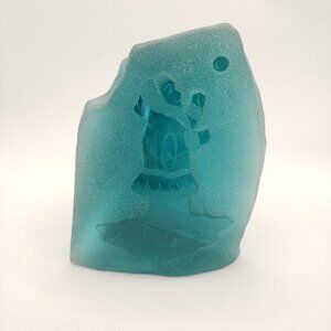 Siku Inuit Eskimo Frosted Etched Signed Glass Sculpture Canada